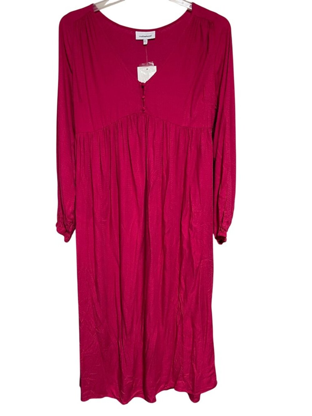 Motherhood Maternity Long-Sleeve Empire Waist Textured Dress Cerise Red Size M
